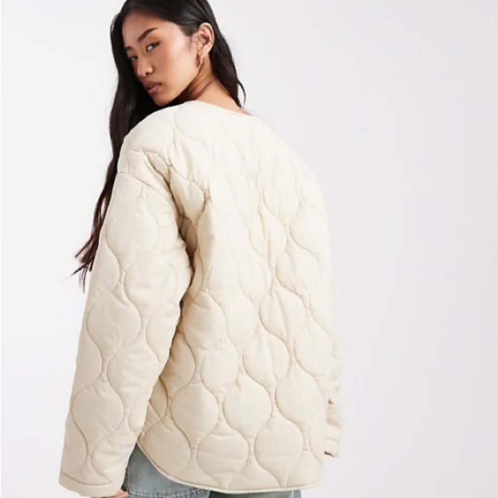 Zara Cream Quilted Puffer Jacket